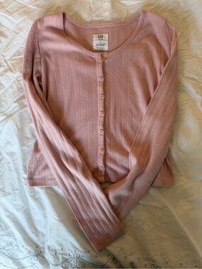 GAP Teen Pink Pointelle Button Top